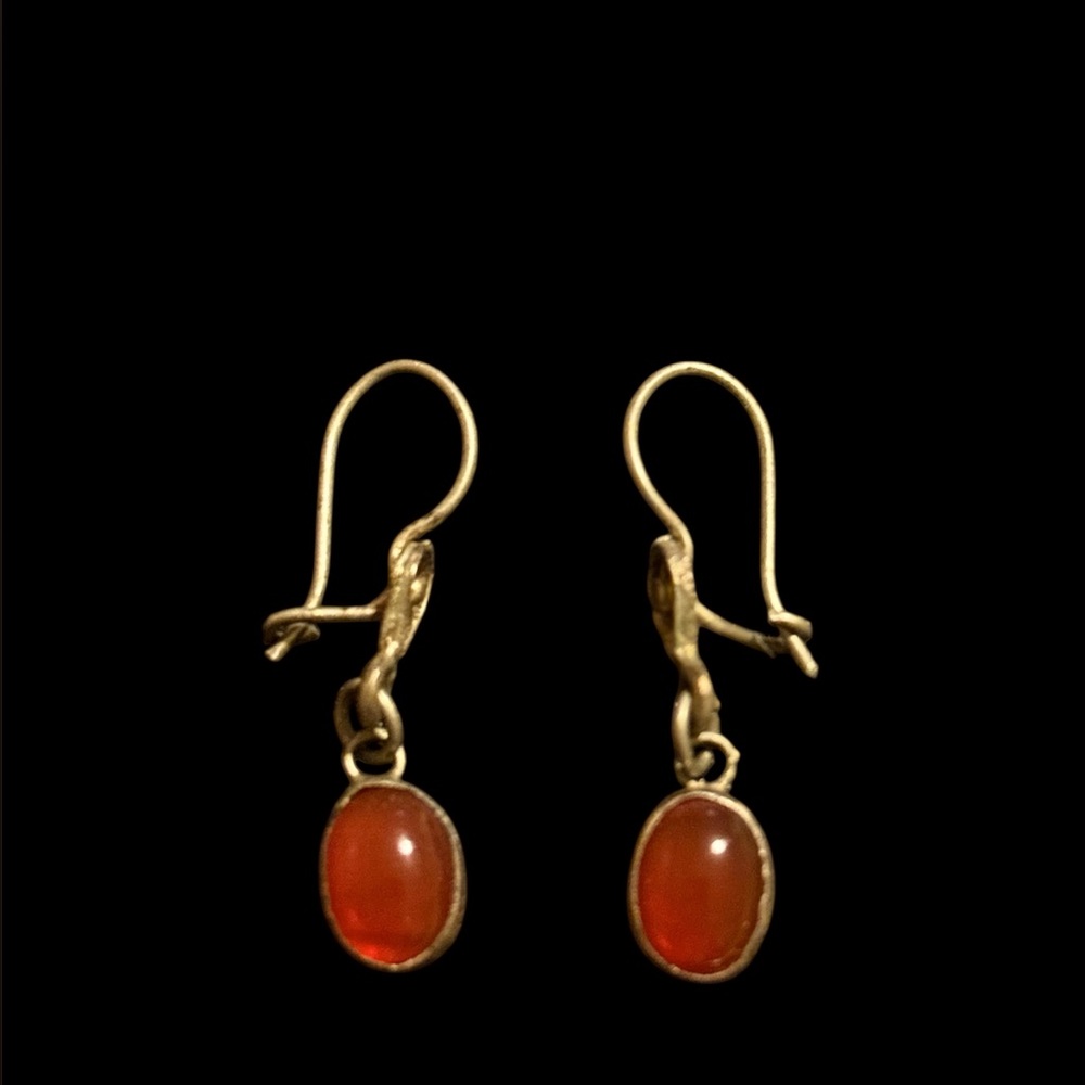 Antique amber stone dangle 900 silver earrings